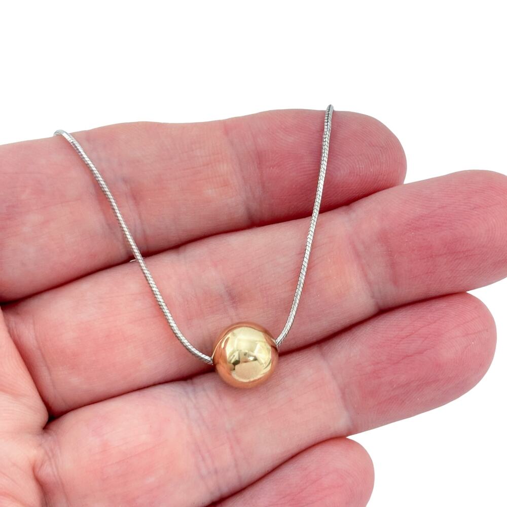 Vintage Sterling Silver 925 Gold-Tone Ball Pendant Necklace 16"